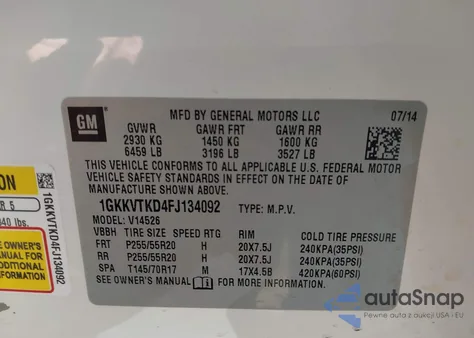 2015 GMC Acadia Denali из США, поврежденный, VIN 1GKKVTKD4FJ134092
